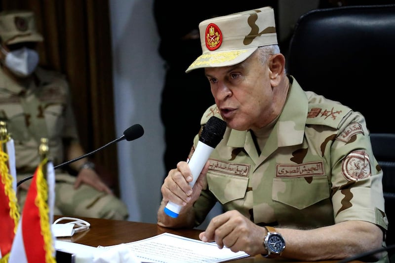 Egyptian military Chief of Staff Mohamed Farid speaks during a meeting of the Egyptian-Sudanese military committee in Sudan's capital Khartoum. AFP