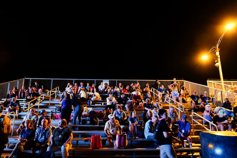 Spectators at the Kennedy Space Centre hours before the scheduled Nasa Moon rocket launch.
