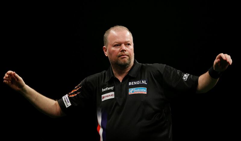 FILE PHOTO: Darts - Betway Premier League Darts 2016 - Motorpoint Arena, Cardiff, Wales - 31/3/16  Raymond van Barneveld reacts during the match  Mandatory Credit: Action Images / Peter Cziborra  Livepic  EDITORIAL USE ONLY/File Photo