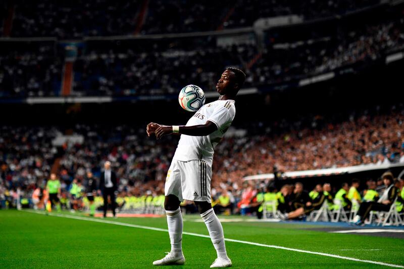 Real Madrid's Brazilian forward Vinicius Junior controls the ball. AFP