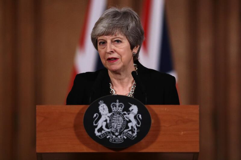 LONDON, ENGLAND - APRIL 2: British Prime Minister Theresa May gives a press conference outside Downing Street on April 2, 2019 in London, England. Cabinet Ministers have held a two-part meeting in Downing Street today. Last night MPs still couldn't decide an alternative to the Prime Minister's Brexit Deal in the latest round of indicative votes.  (Photo by Jack Taylor/Getty Images)