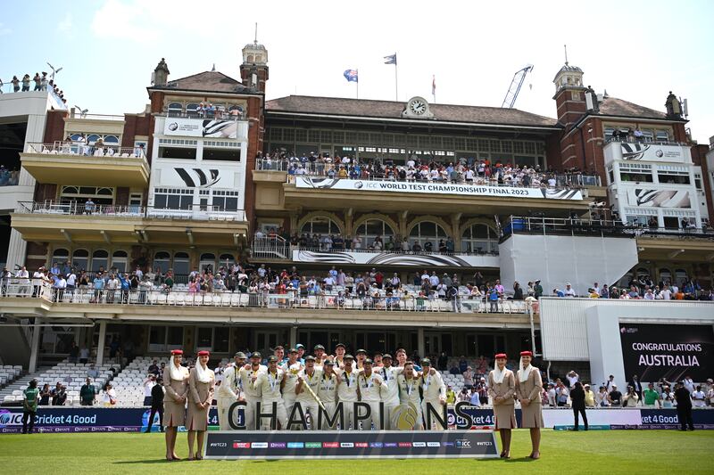 Australia players celebrate at The Oval. Getty