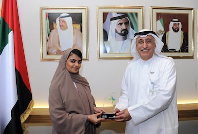 Kidney donor Ayesha Al Marzouq with Dr Younis Kazem chief executive of Dubai Healthcare Corporation. Courtesy DHA