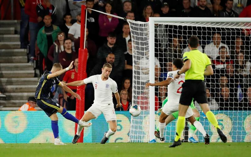 Kosovo's Valon Berisha scores their second goal. Reuters