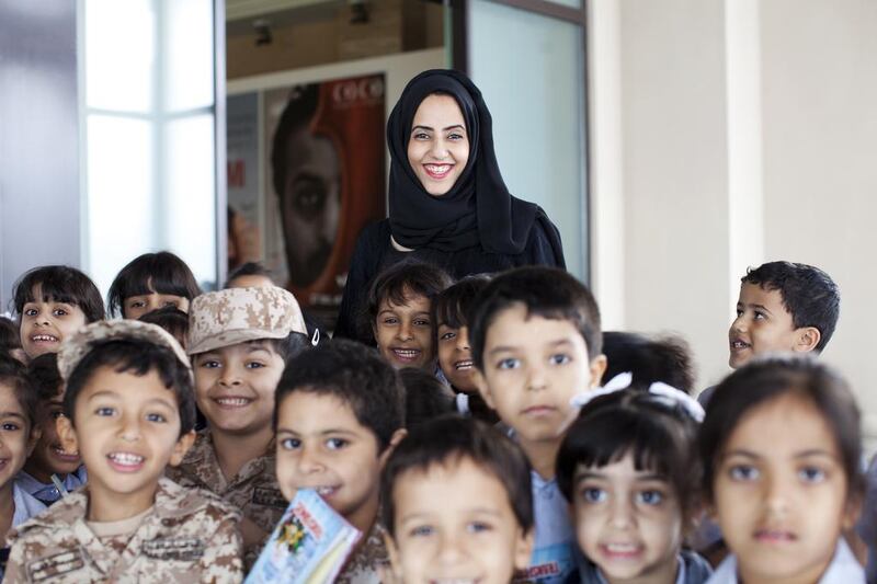 Sheikha Jawaher bint Abdullah Al Qasimi with attendees at Sharjah International Children’s Film Festival. Anna Nielsen for The National  