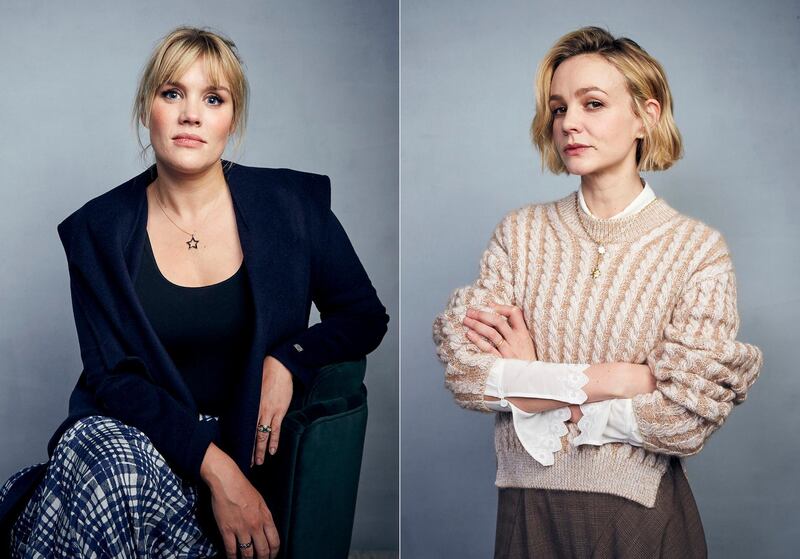 Writer/director Emerald Fennell, left, and actress Carey Mulligan pose for a portrait to promote their film "Promising Young Woman" during the Sundance Film Festival in Park City, Utah on Jan. 25, 2020. The film is nominated for an Oscar for best picture. Fennell is nominated for best director and Mulligan is nominated for best actress. (Photo by Taylor Jewell/Invision/AP)