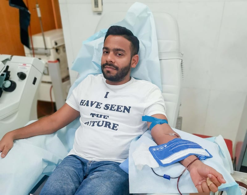 Roy Rajan donating blood for World Blood Donor Day. Photo: Roy Rajan
