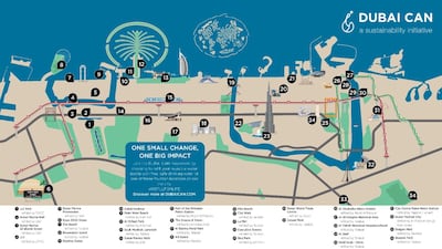 The locations of the water fountains in Dubai. Photo: Dubai Media Office