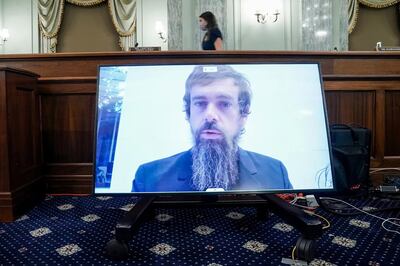 CEO of Twitter Jack Dorsey gives his opening statement remotely during the Senate Commerce, Science, and Transportation Committee hearing 'Does Section 230's Sweeping Immunity Enable Big Tech Bad Behavior?', on Capitol Hill in Washington, DC, U.S., October 28, 2020. Greg Nash/Pool via REUTERS     TPX IMAGES OF THE DAY