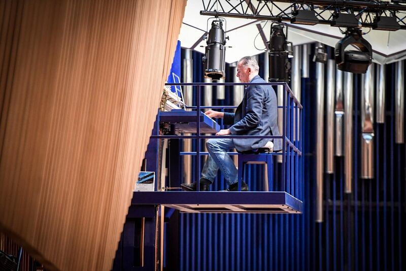 The piano reaches a height of 4,70 metres, at the new "Lativa" concert hall in Ventspils, Latvia. AFP