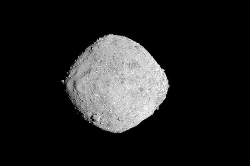 This Nov. 16, 2018, image provide by NASA shows the asteroid Bennu. After a two-year chase, a NASA spacecraft has arrived at the ancient asteroid Bennu, its first visitor in billions of years. The robotic explorer Osiris-Rex pulled within 12 miles (19 kilometers) of the diamond-shaped space rock Monday, Dec. 3. The image, which was taken by the PolyCam camera, shows Bennu at 300 pixels and has been stretched to increase contrast between highlights and shadows. (NASA/Goddard/University of Arizona via AP)
