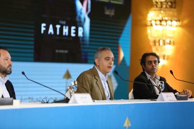 Festival president Mohamed Hefzy speaking at the press conference revealing the full programme of the 42nd Cairo International Film Festival. Courtesy Ciff