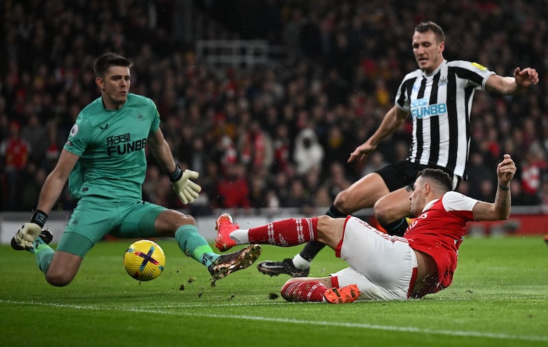 NEWCASTLE RATINGS: Nick Pope 7: Good stop to deny Saka in first five minutes and, while clearly the busier of either goalkeeper, only next seriously called into action to block Nketiah shot four minutes from time. Helped make it six clean sheets in a row for Magpies. AFP