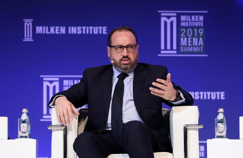 ABU DHABI , UNITED ARAB EMIRATES , February 13 – 2019 :- Alain Bejjani , Majid Al Futtaim Holding during the Emerging Trends: Shaping Real Estate session at the Milken Institute MENA Summit 2019 held at The St. Regis Saadiyat Island Resort in Abu Dhabi.  ( Pawan Singh / The National ) For News/Business/Instagram. Story by Dania