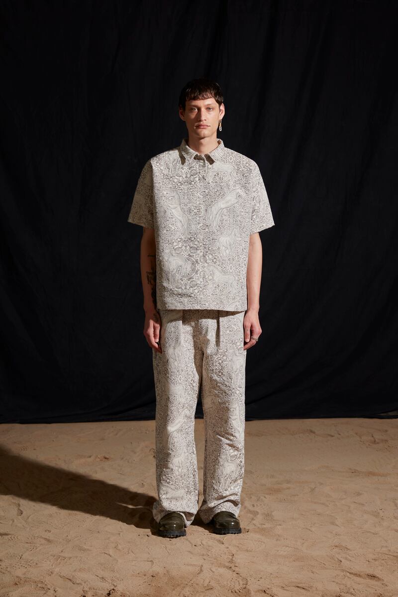 Horse-patterned material elevates this relaxed, streetwear-ish look. 