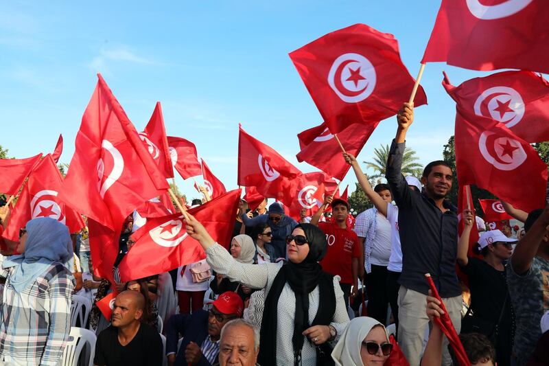 Supporters of Tunisia's former defence minister and presidential candidate Abdelkrim Zbidi during his presidential electoral campaign in Monastir, Tunisia.  EPA