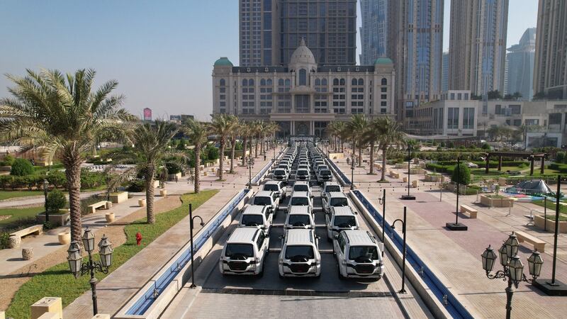 The impressive additions to Dubai Police's fleet lined up outside Habtoor Palace. All photos: Dubai Police

