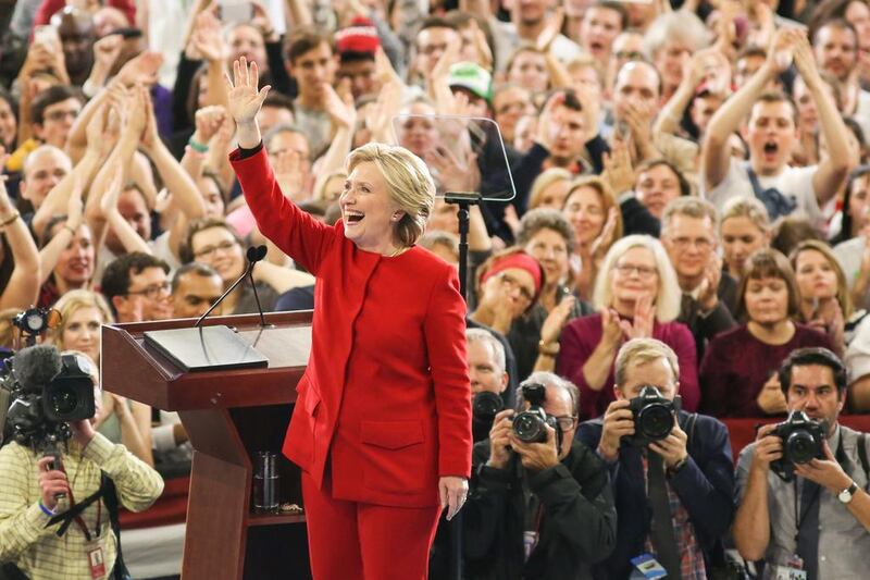 Hillary Clinton addresses a crowd in North Carolina. Logan Cyrus / AFP

