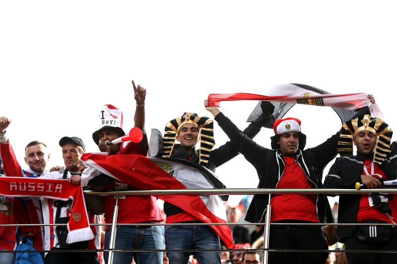 Fans enjoy the pre-match atmosphere before the Egypt vs Uruguay match at Ekaterinburg Arena, Yekaterinburg, Russia. Ryan Pierse / Getty Images