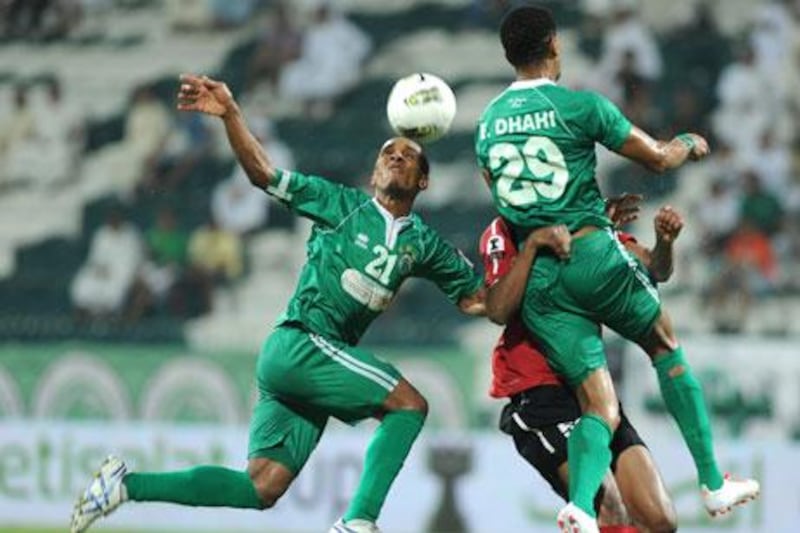 Al Shabab, in green, were denied at least three goals by Al Ahli going into the break on Saturday night.