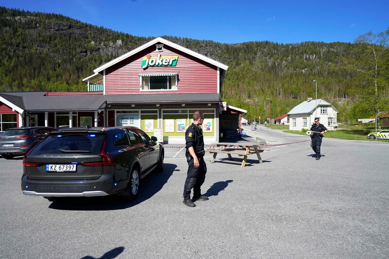 Police cordon off the area in the aftermath of a stabbing in Numedal, Norway, 20 May 2022. EPA/Lise Aserud  NORWAY OUT