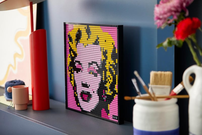 Andy Warhol’s Marilyn Monroe wall art building kit for adults. Lego Group