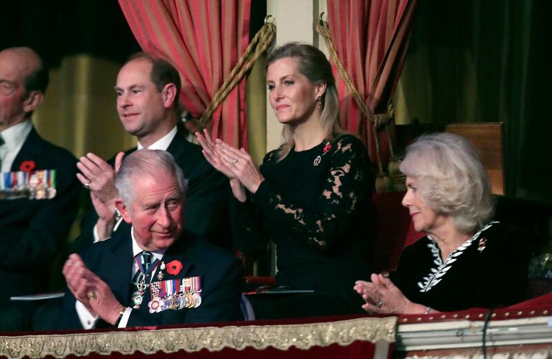 Britain's Prince Charles and Camilla, Duchess of Cornwall attend the Royal British Legion Festival of Remembrance at the Royal Albert Hall in London. Chris Jackson / Pool Photo via AP