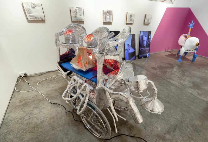 Dubai, United Arab Emirates - June 12, 2019:  Break Free IV (silver) as part of the ÔWe Are Open for InstallationÕ exhibition. Work by artists Ramin Haerizadeh, Rokni Haerizadeh and Hesam Rahmanian. Wednesday the 12th of June 2019. Alserkal Avenue, Dubai. Chris Whiteoak / The National