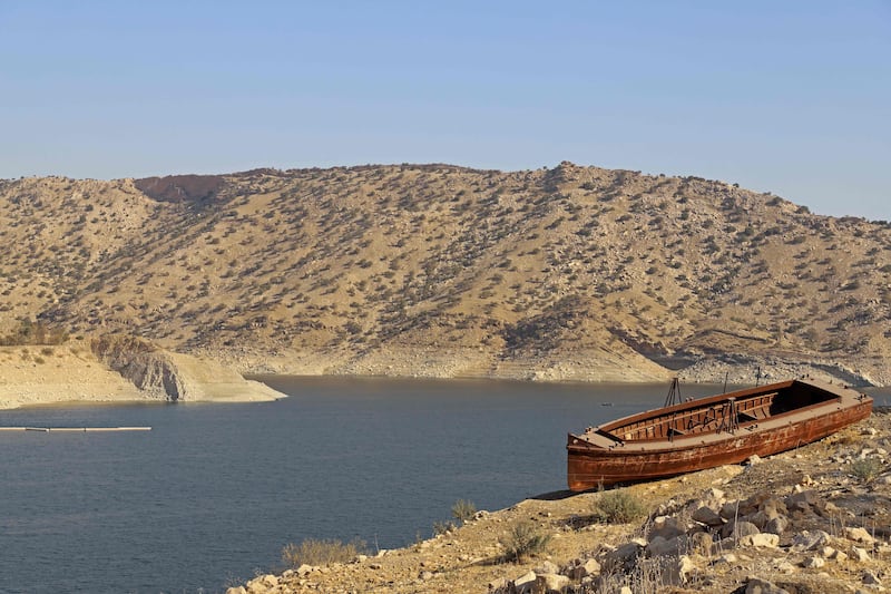 The water level of the Darbandikhan Dam in north-east Iraq has fallen by 7. 5 metres in a year, with officials blaming neighbouring Iran. All photos: AFP
