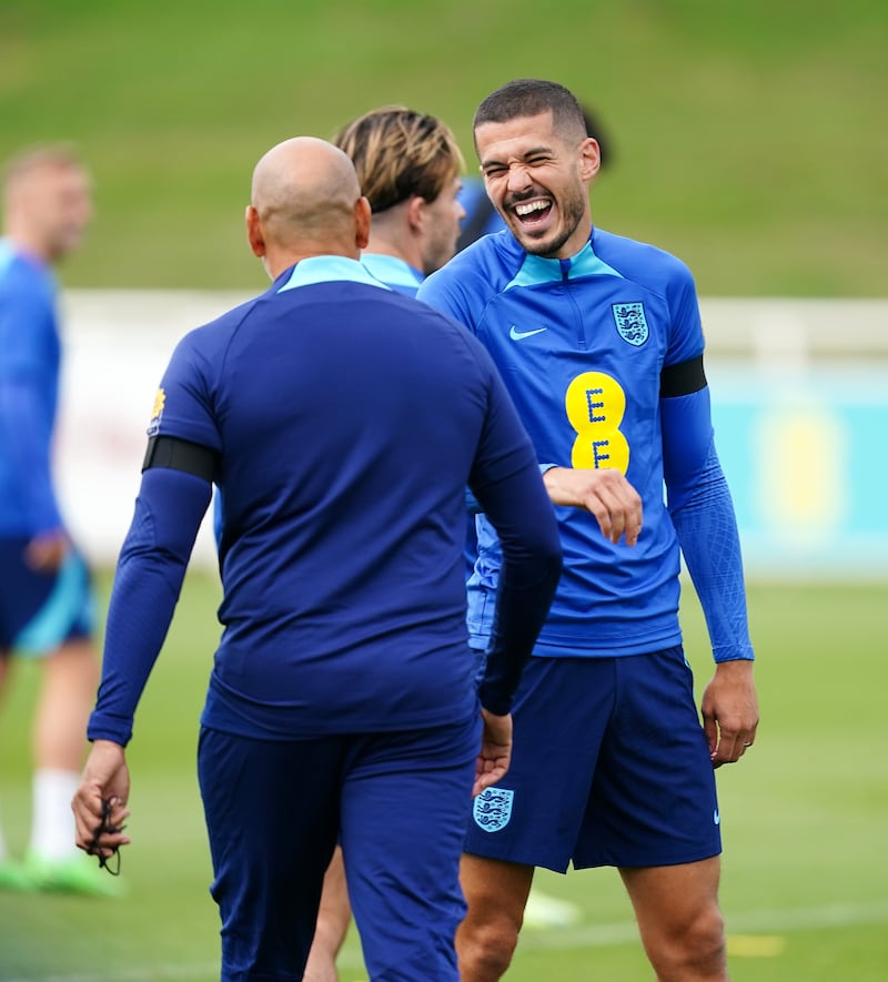 England's Conor Coady at a training session on Tuesday. PA