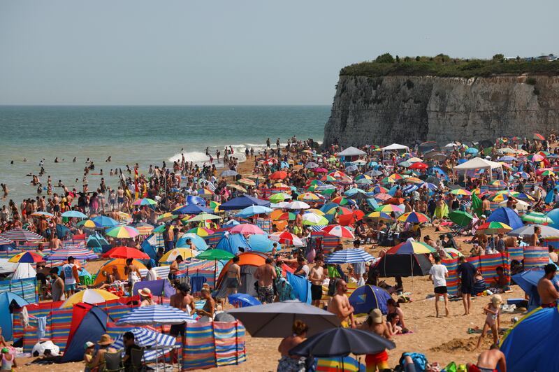 A crowded beach at Joss Bay in Broadstairs, south-east England. Reuters