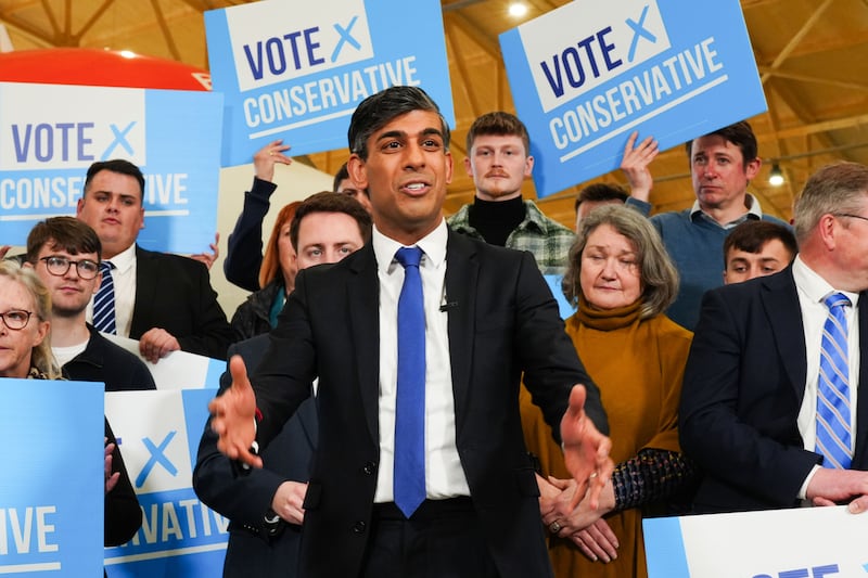Prime Minister Rishi Sunak in Teesside celebrating with Ben Houchen following his re-election as Tees Valley mayor. PA