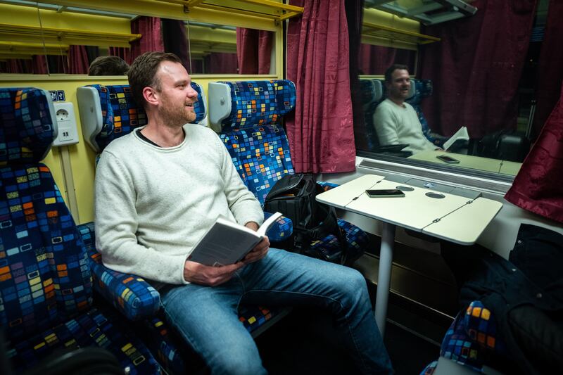 Wiebe Wakker gets a little reading in during his trip from Vienna to Bucharest.