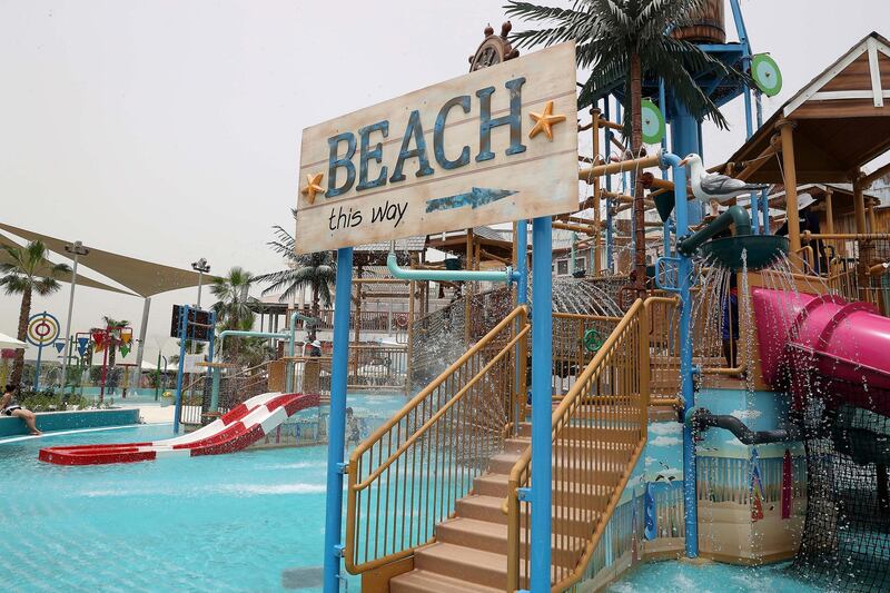 DUBAI , UNITED ARAB EMIRATES , MAY 12 – 2018 :- View of the Laguna Waterpark in La Mer in Dubai.  ( Pawan Singh / The National )  For News/ Big Picture / Weekend. Story by Salam Al Amir