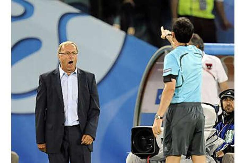 Josef Hickersberger, left, during his last stint in charge of the Austrian national team at Euro 2008 against Germany.