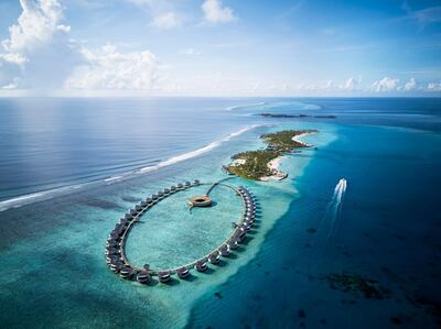 The Ritz-Carlton, Fari Islands is the newest hotel in the Maldives and is located in an area famed for its clear waters teeming with marine life. Courtesy Ritz-Carlton / Marriott