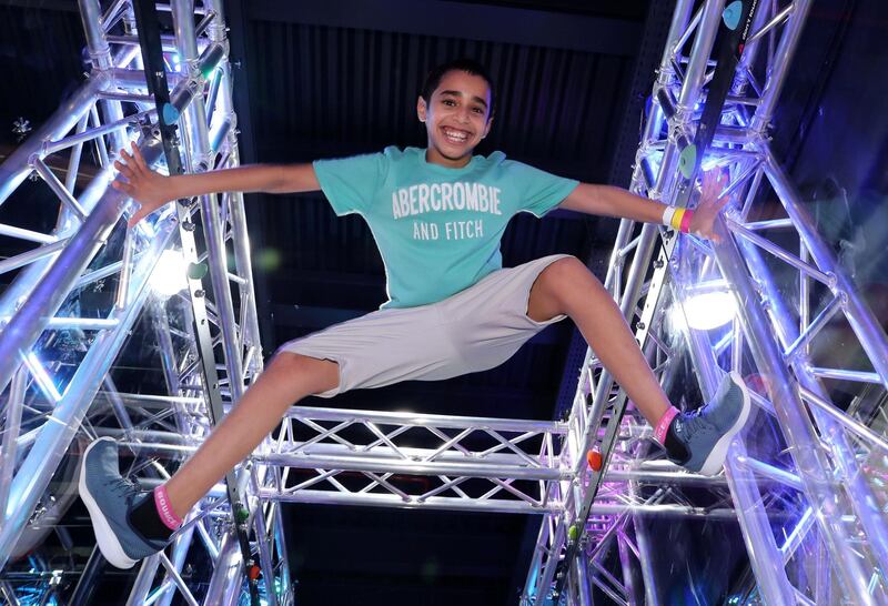 Abu Dhabi, United Arab Emirates - August 2, 2018: Hamed 12 at the launch of the new X-Park course at Bounce. Thursday, August 2nd, 2018 at Bounce, Abu Dhabi. Chris Whiteoak / The National