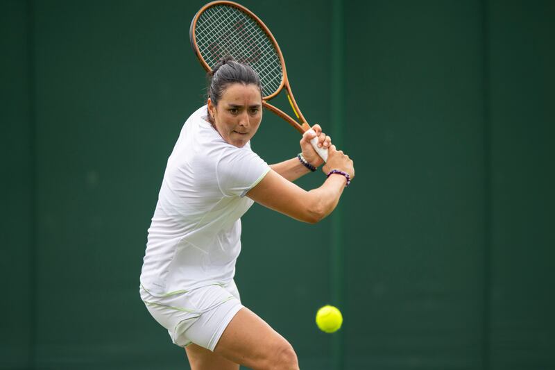 Tunisia's Ons Jabeur during a practice session ahead of the Wimbledon championships. EPA