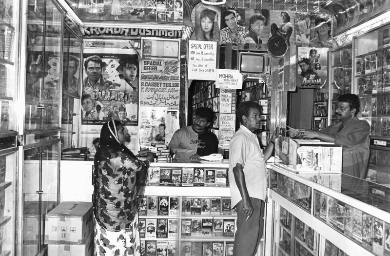 A video and cassette shop specialising in Bollywood films and music from the 1990s-era Abu Dhabi souq. Courtesy: Al Ittihad