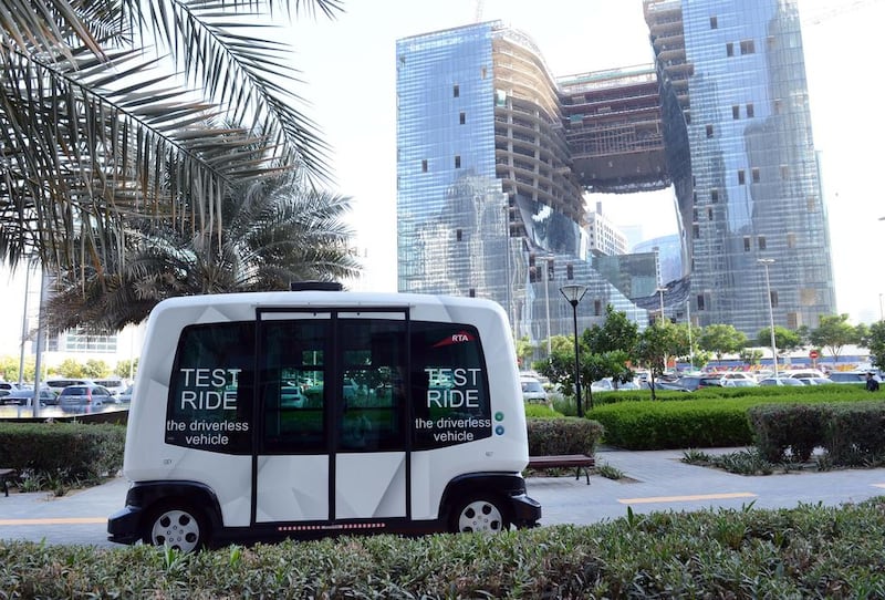 Welcome to the future – the 10-seater smart driverless car tested by the Roads and Transport Authority, in Business Bay, Dubai. Courtesy RTA.