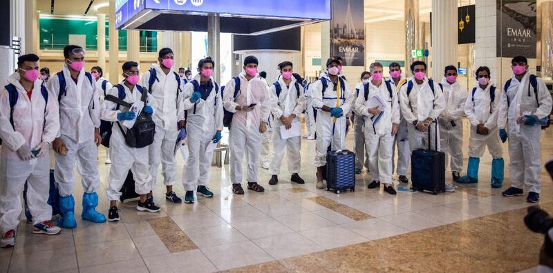 Rajasthan Royals arrive at their team hotel in Dubai for IPL 2020. Courtesy Rajasthan Royals twitter / @rajasthanroyals