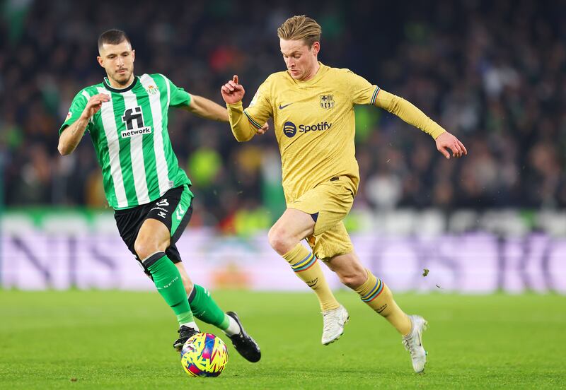 Barca's Frenkie de Jong runs with the ball. Getty