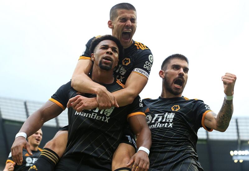 Wolverhampton Wanderers' striker Adama Traore celebrates scoring the opening goal against Manchester City after 80 minutes at the Etihad Stadium. Wolves went on to win the match 2-0, with Traore scoring a second deep into injury time. AFP