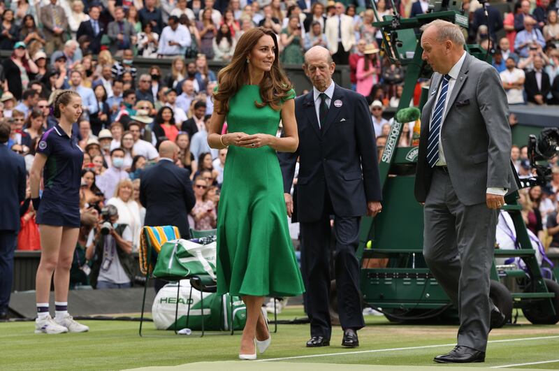 Catherine, Duchess of Cambridge after the Wimbledon Ladies' Singles Final match between Ashleigh Barty of Australia and Karolina Pliskova of Czech Republic.