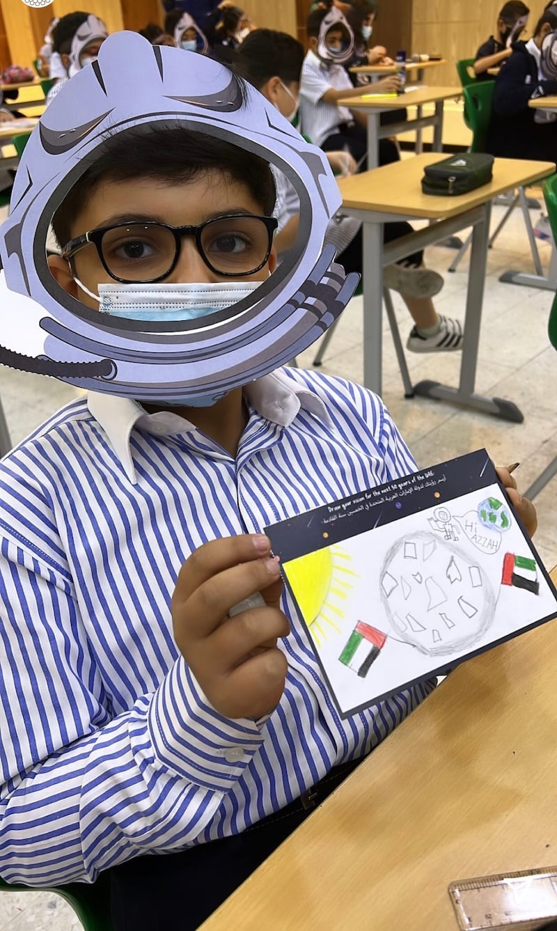 Blue Origin’s non-profit Club for the Future foundation has been flying postcards written by pupils all over the world since 2019. Now, the Emirates Post Group, Mohammed bin Rashid Space Centre, UAE Space Agency and AzurX is collaborating with the foundation to involve the Emirates on a large scale. Photo: Hazza Al Mansouri Instagram
