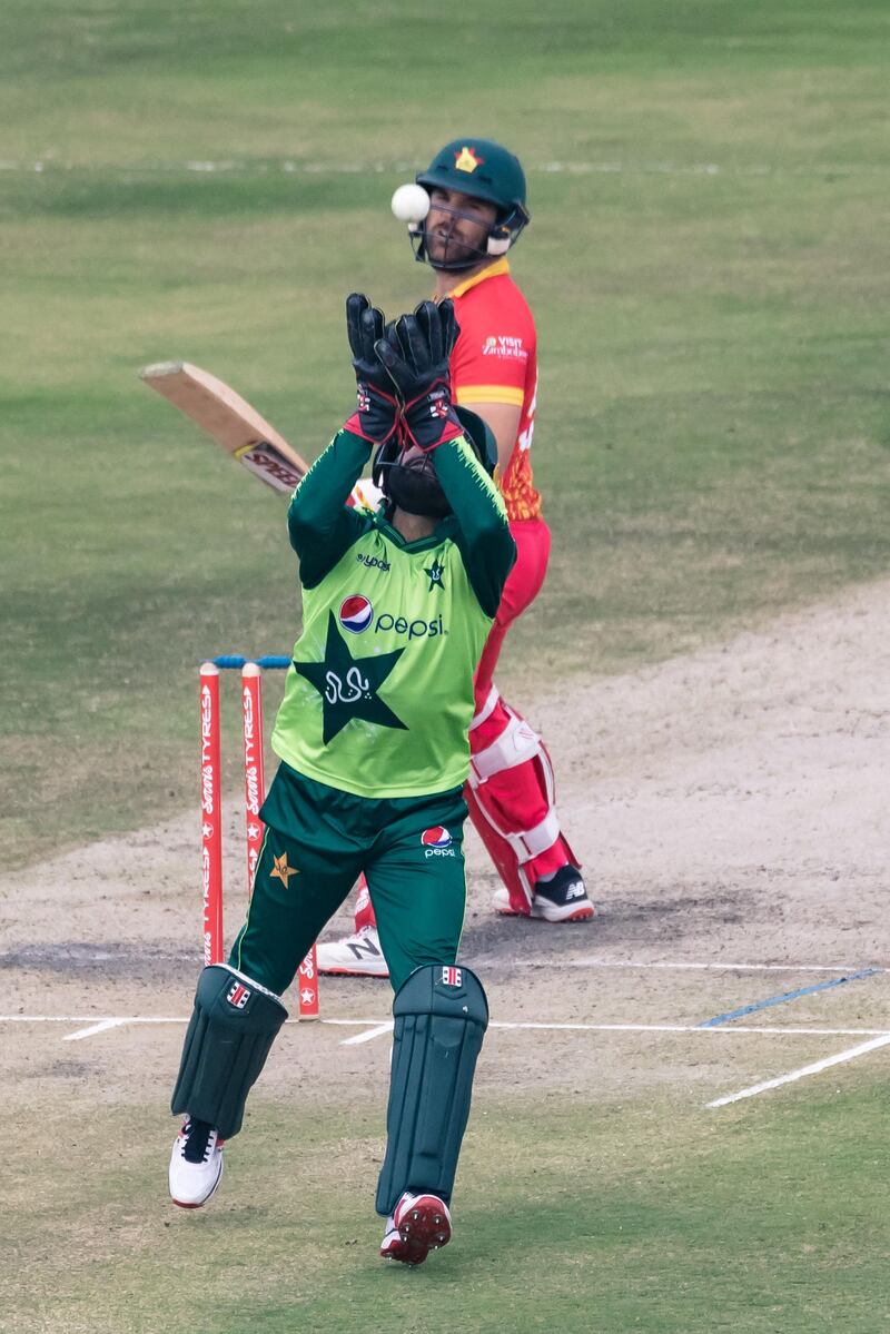 Pakistan's Mohammad Rizwan catches Zimbabwe's Ryan Burl at the Harare Sports Club. AFP