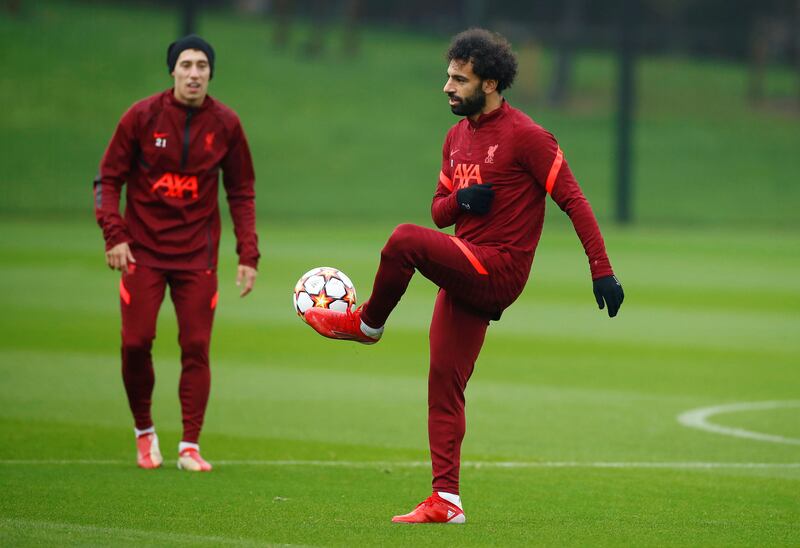 Soccer Football - Champions League - Liverpool Training - Melwood, Liverpool, Britain - October 18, 2021 Liverpool's Mohamed Salah during training  Action Images via Reuters / Jason Cairnduff