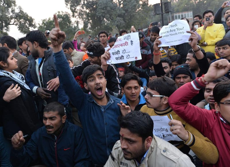 Demonstrators protest in Delhi against the release of a juvenile rapist. Chandan Khanna / AFP