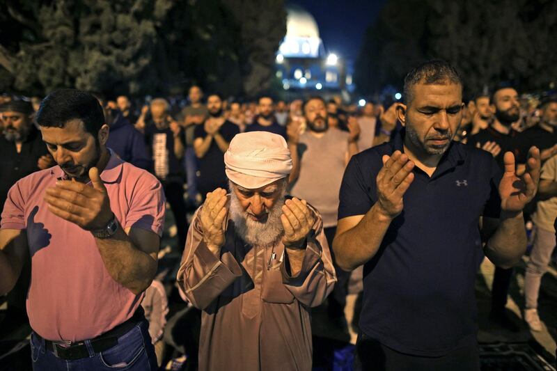 Laylat Al Qadr prayers under way at the Dome of the Rock in Jerusalem's Al Aqsa Mosque compound. AFP