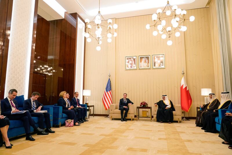 The US Secretary of State meets Bahrain's Prime Minister Crown Prince Salman Bin Hamad, in Manama. Reuters